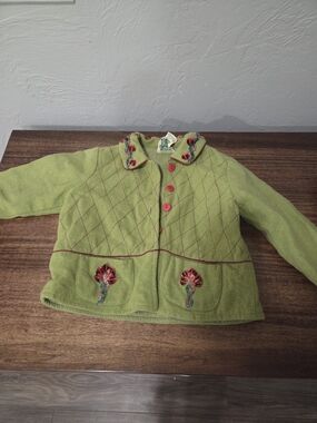 Girls' Green Embroidered Cotto  Jacket
